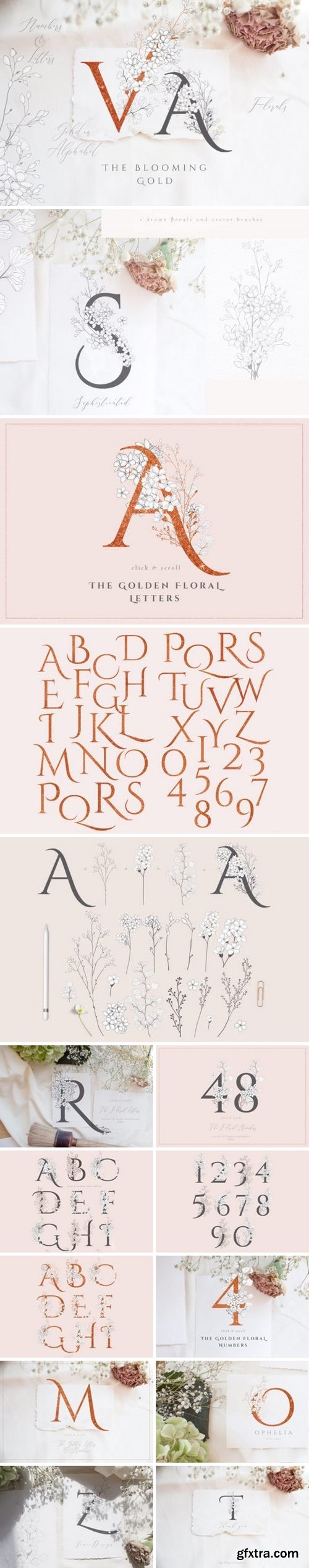 CM - Blooming Gold Floral Letters Numbers 3363580