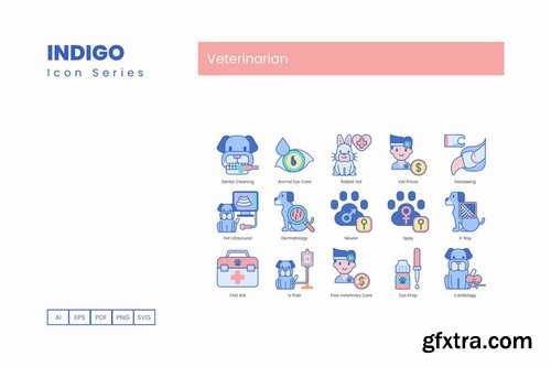 65 Veterinary Icons  Indigo Series