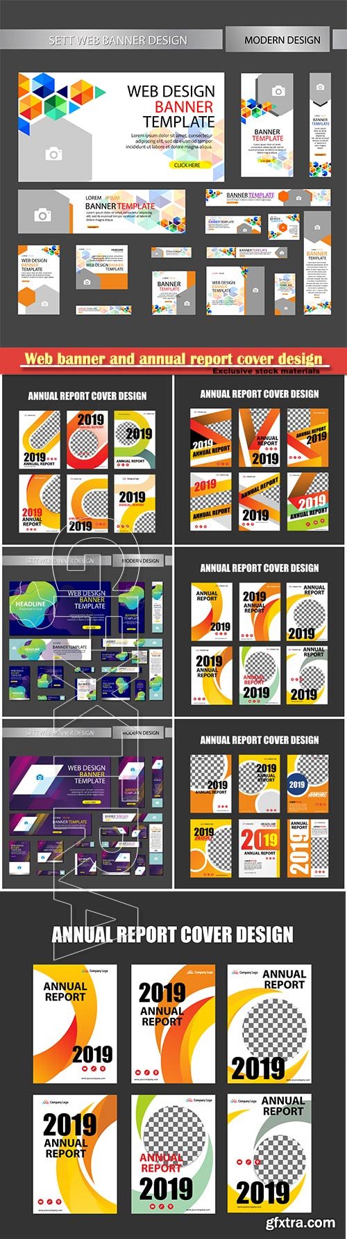 Set web banner and annual report cover design vector template