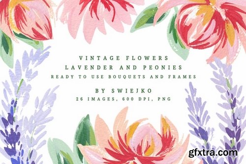 Vintage Flowers, Lavender and Peonies