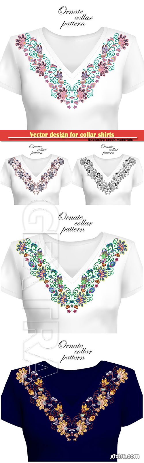 Vector design for collar shirts, ethnic flowers neck