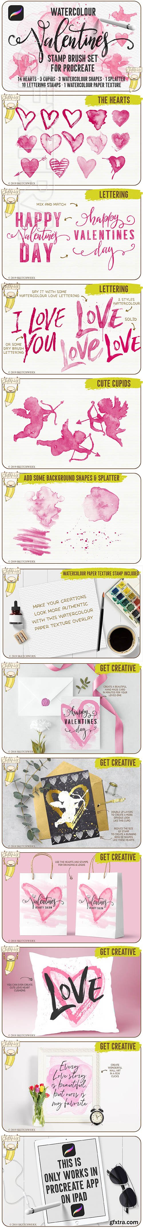 CreativeMarket - Watercolour Valentines Stamp Set 3378623