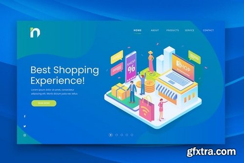 Isometric Shopping Web PSD and AI Vector Template