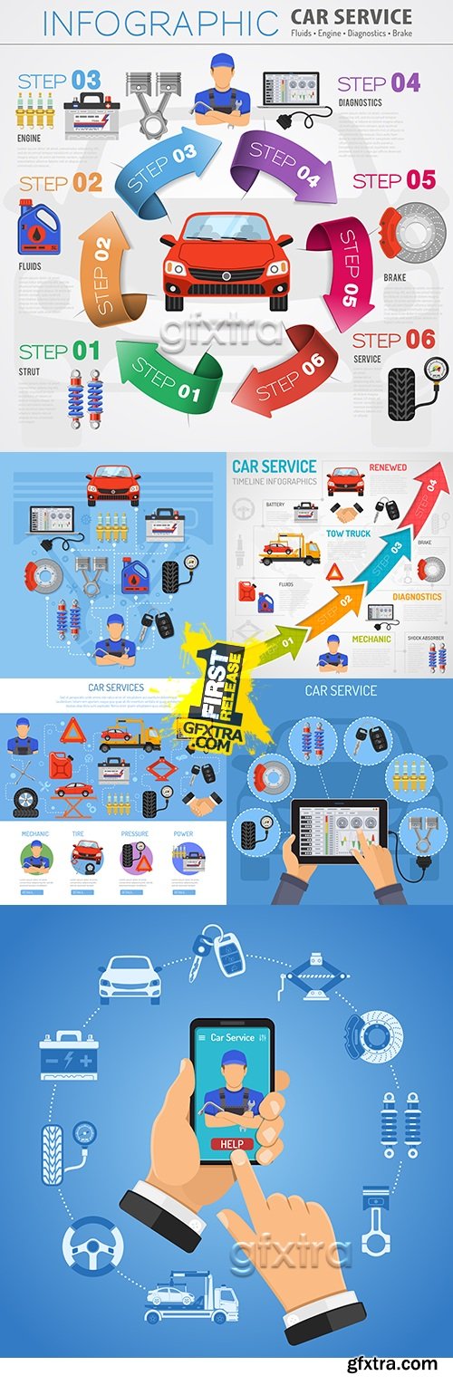 Service online and diagnostics car infographics elements