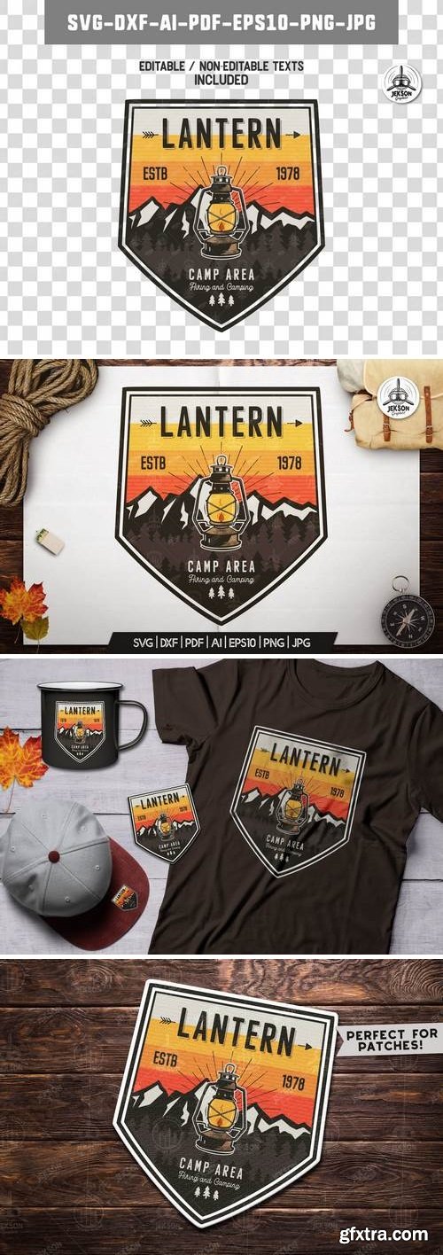 Camp Lantern Badge / Vintage Travel Logo Patch SVG