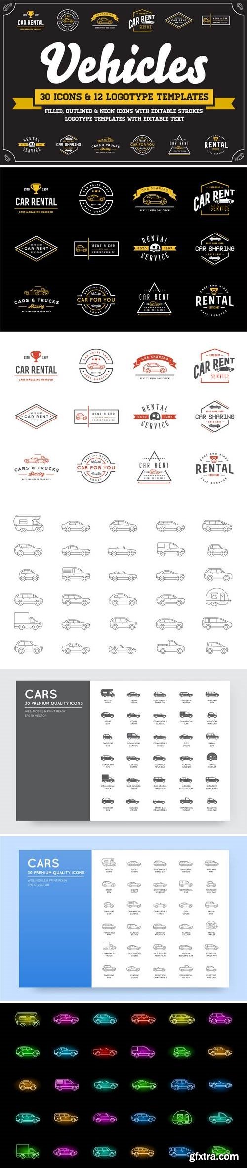 Thehungryjpeg - Awesome Vehicles Icons and Logo Set 3524401