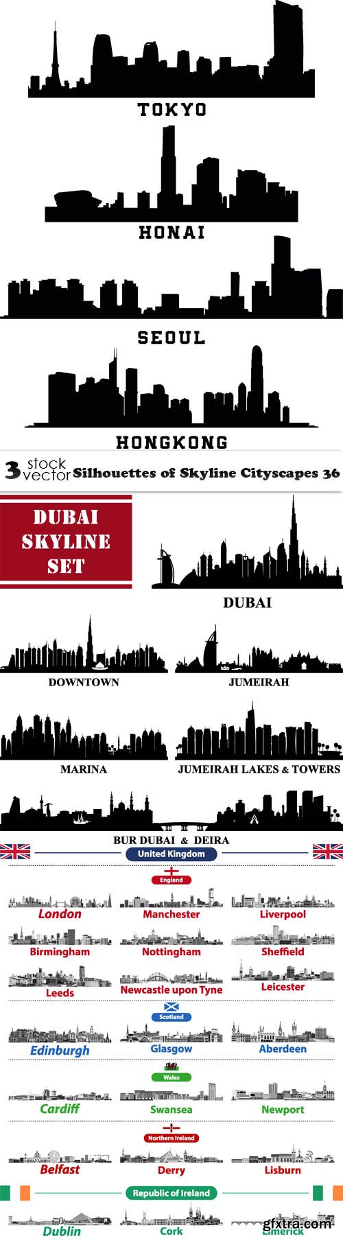 Vectors - Silhouettes of Skyline Cityscapes 36