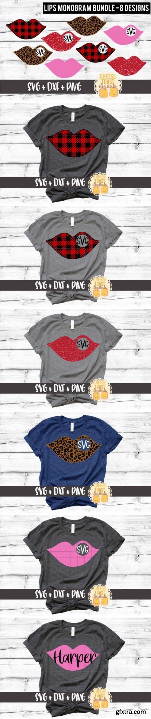 Lips Monogram Bundle – Solid, Distressed, Buffalo Plaid, Leopard Print