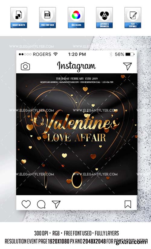 St. Valentine’s Night Party V10 2019 Animated Instagram Stories + Instagram Post + Facebook Cover