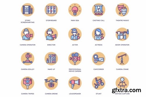 60 Video Production Icons Butterscotch Series