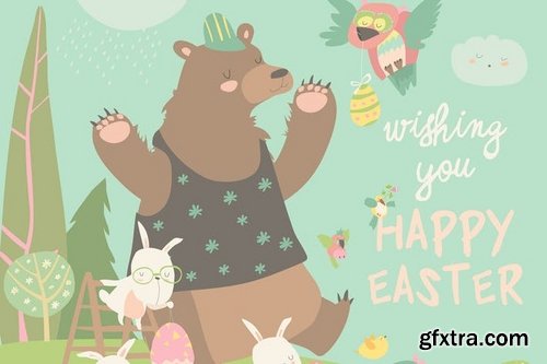 Cute animals meeting spring in the forest Vector