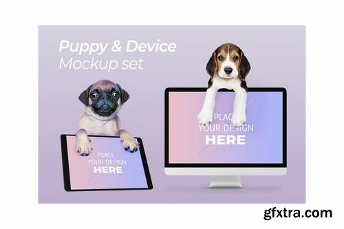 Dog with Computer Mockup