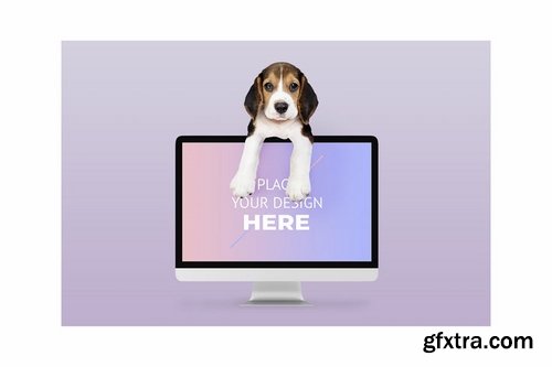 Dog with Computer Mockup