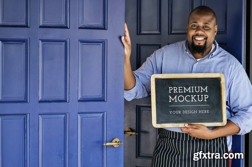 Man holding Open Sign Mockup