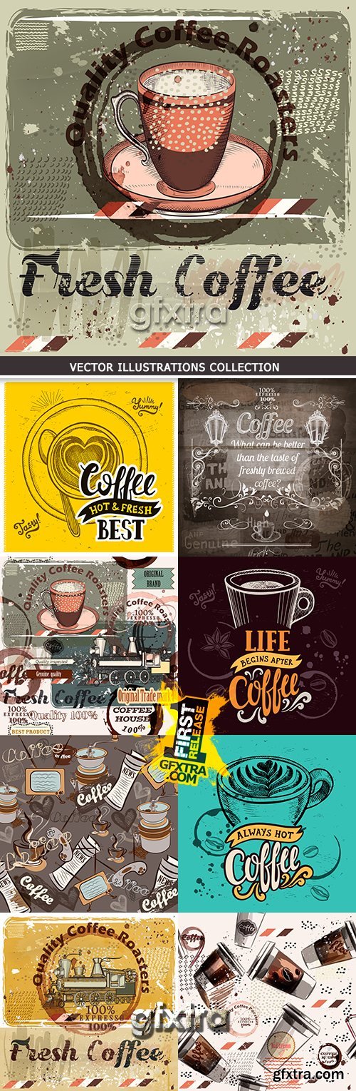 Fragrant coffee vintage sketch poster grunge background