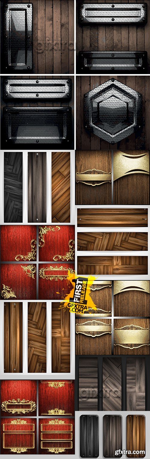 Grunge banner and wooden background decorative gold metal