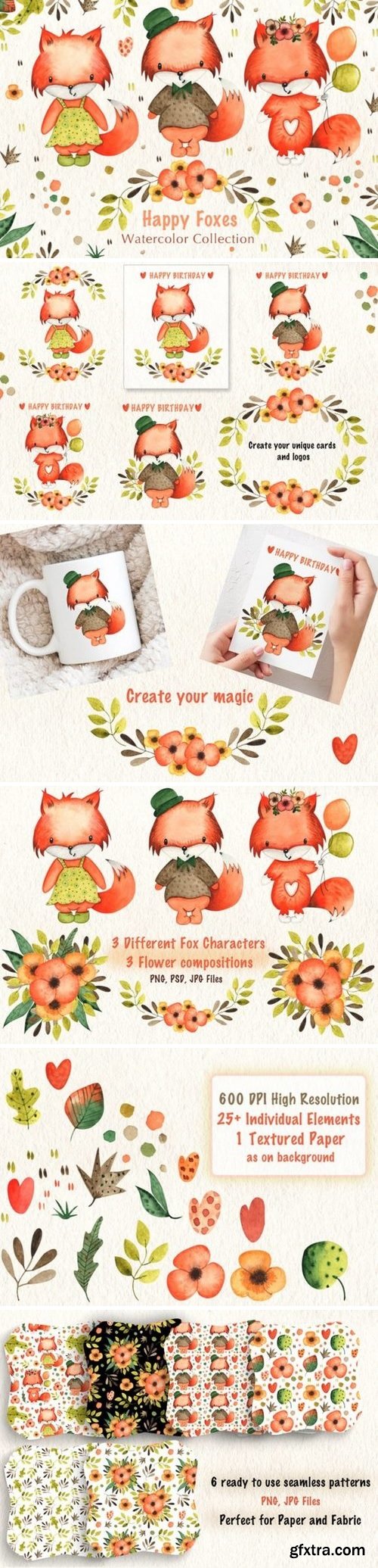 Happy Foxes Watercolor Collection