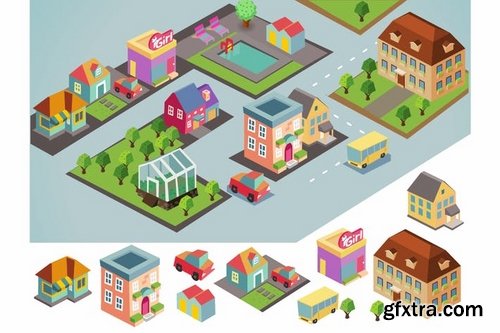 Low Poly Isometric Vector Design Pack 2