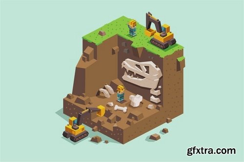 Low Poly Isometric Vector Design Pack 2