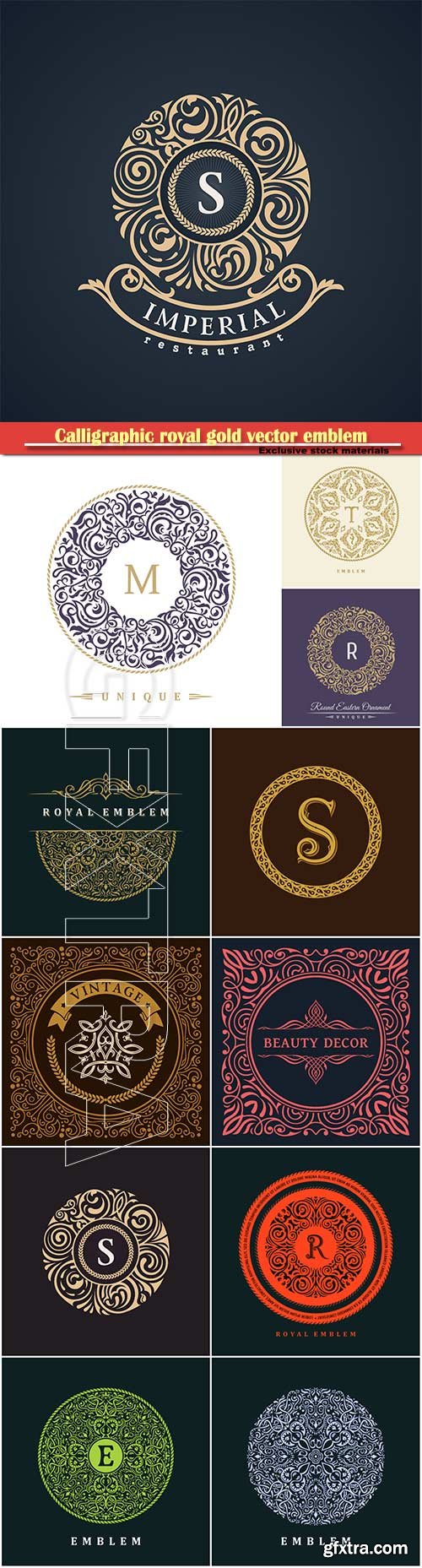 Calligraphic royal gold vector emblem, logo design template, label