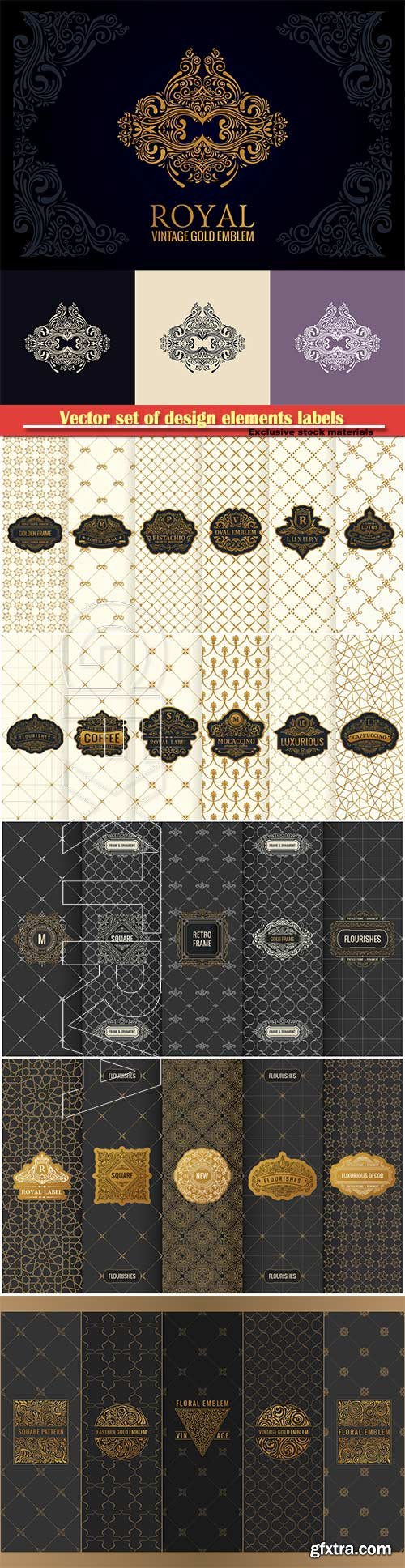 Vector set of design elements labels, icon, logo, frame, luxury packaging