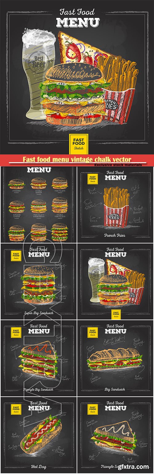 Fast food menu vintage chalk vector illustration