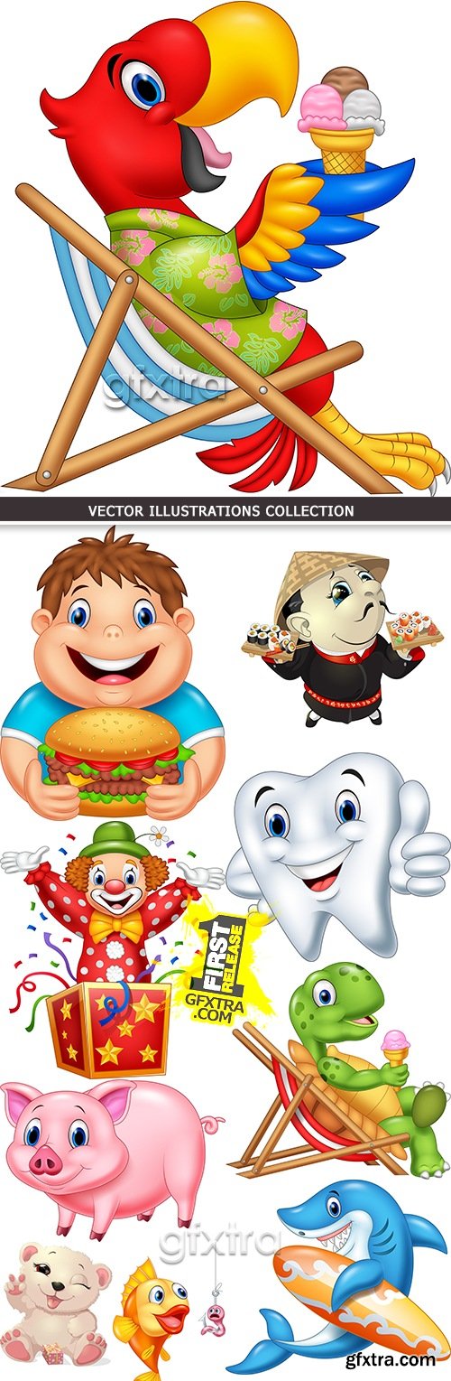 Amusing illustrations cartoon characters collection design 2