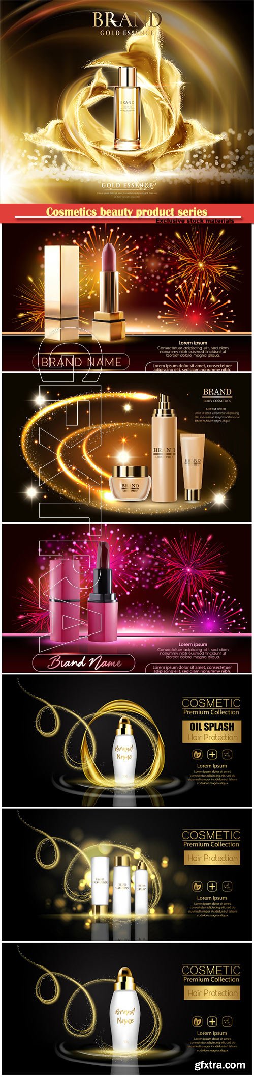 Cosmetics beauty product series, presentation banners mockup, vector illustration