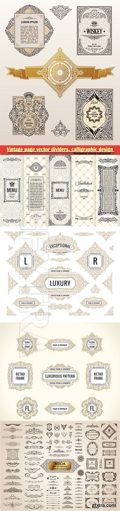 Vintage page vector dividers, calligraphic design logo set