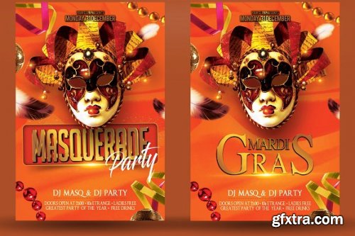 CreativeMarket - Masquerade Mardi Gras Party Flyer 3375517