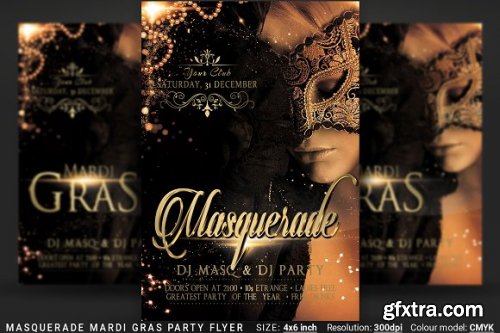 CreativeMarket - Masquerade Mardi Gras Party Flyer 3365455