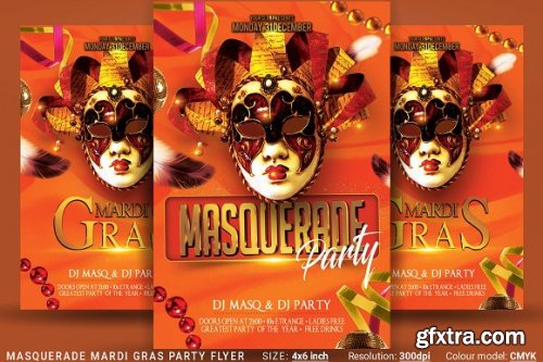 CreativeMarket - Masquerade Mardi Gras Party Flyer 3375517