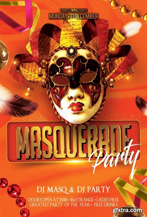 CreativeMarket - Masquerade Mardi Gras Party Flyer 3375517