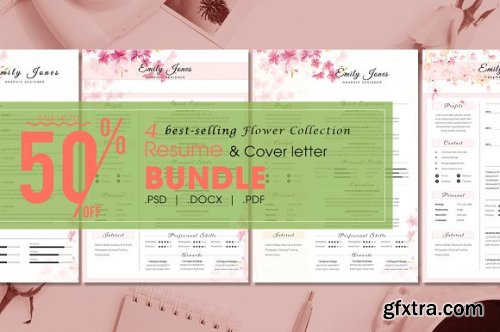 CreativeMarket - Resume CV Bundle Flower Collection 3336781