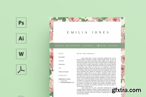 CreativeMarket - Floral Resume Template / Coverletter Template 2543339