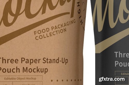 CreativeMarket - Three Paper Doy-Pack Pouch Mockup 3333599