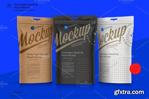 CreativeMarket - Three Paper Doy-Pack Pouch Mockup 3333599