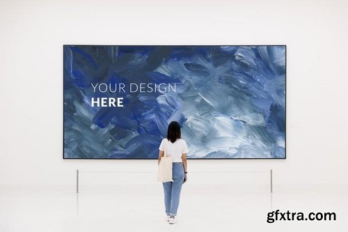 Woman in Museum Gallery frame Mockup