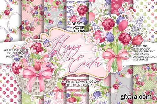 Happy Easter Rustic digital paper pack