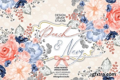 Watercolor Peach and Navy design