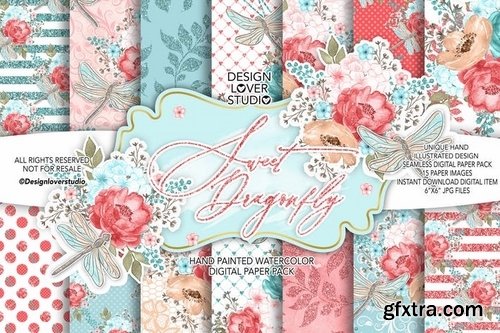 Sweet dragonfly digital paper pack