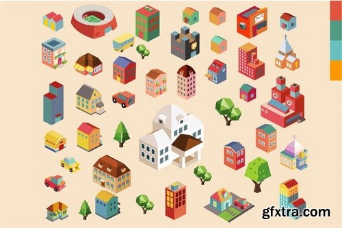 Colorful vector isometric buildings and cities