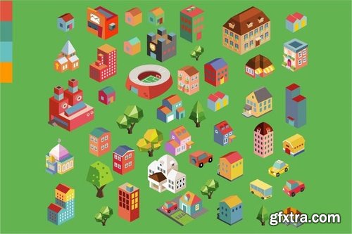 Colorful vector isometric buildings and cities