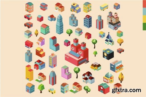 Colorful vector isometric buildings and cities