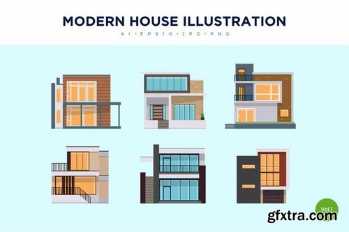 6 Modern House Vector Illustration Set 1