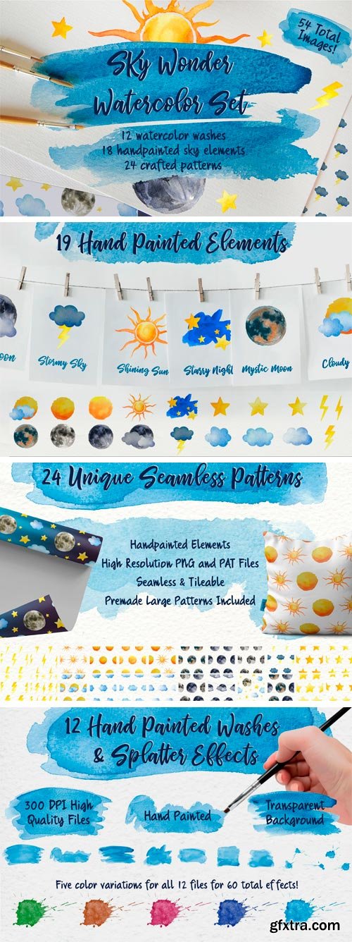 Designbundles - Sky Wonder, Watercolor Clip Art Set 179955