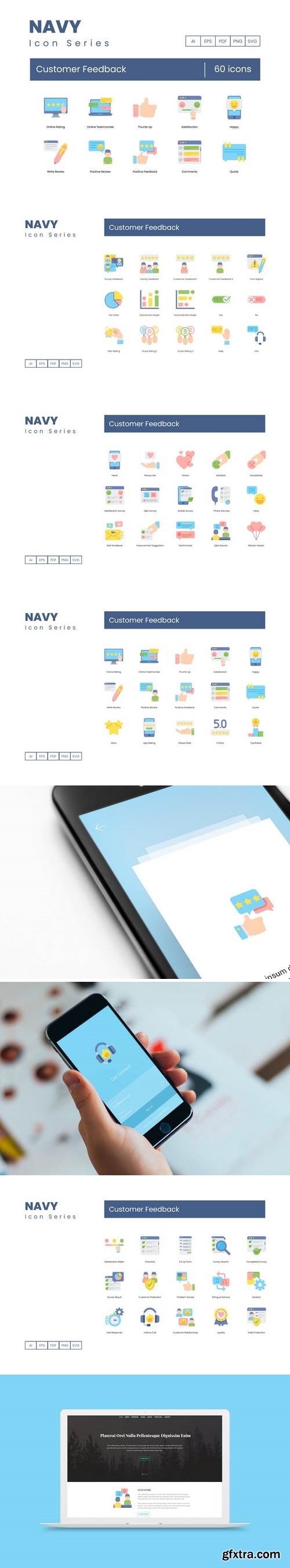 60 Customer Feedback Icons | Navy Series
