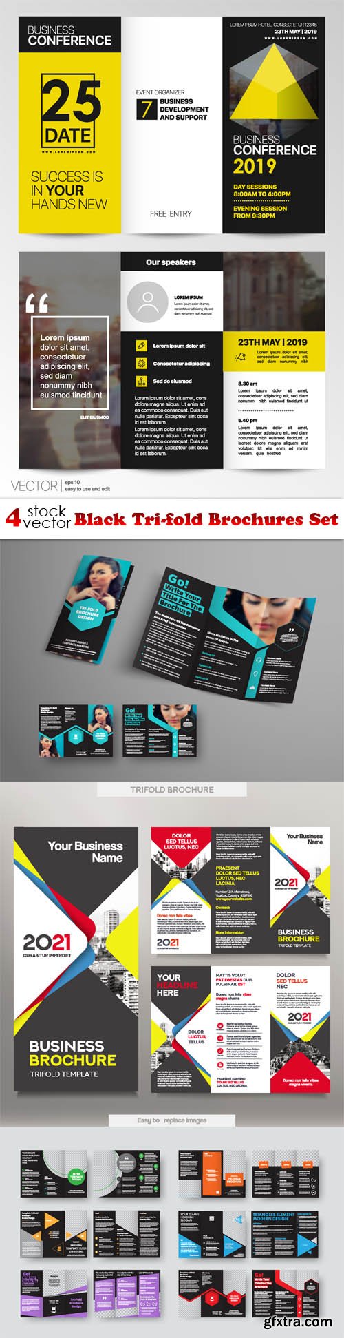 Vectors - Black Tri-fold Brochures Set