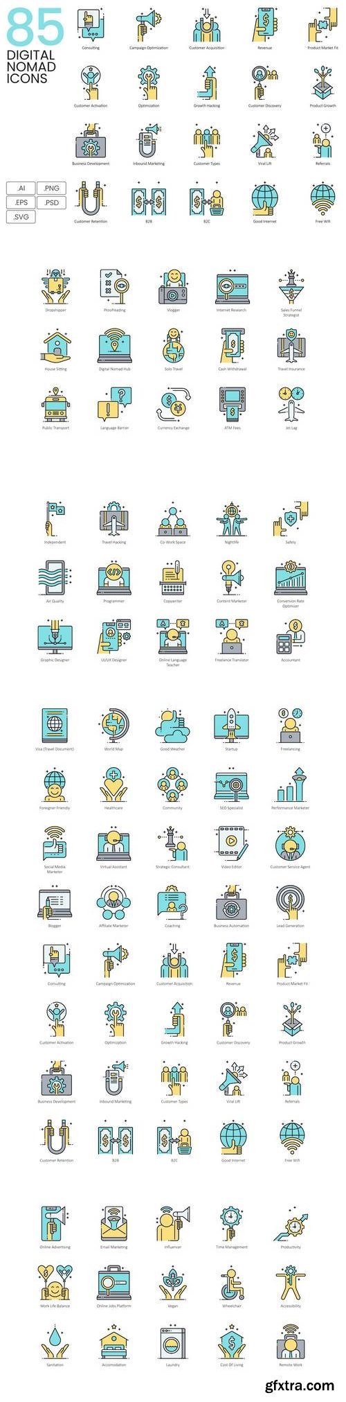 85 Digital Nomad Icons | Aqua Series