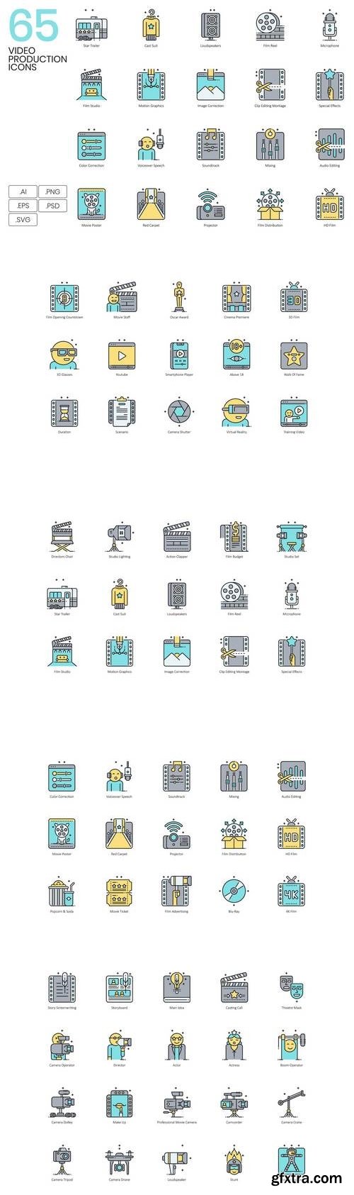 65 Video Production Icons | Aqua Series